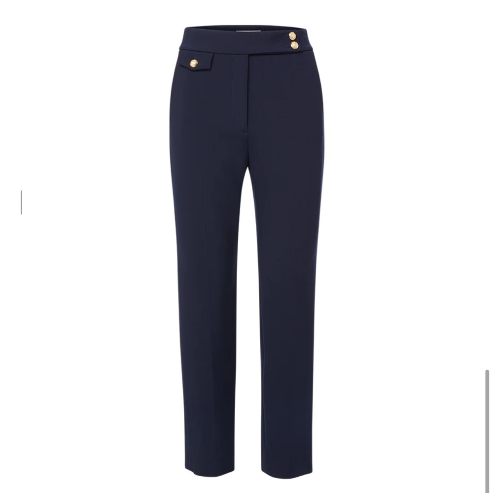 Veronica Beard Renzo Crop Trousers in Navy Blue with Gold Buttons